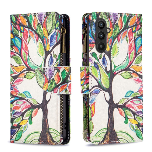 Samsung Galaxy A25 5G Colored Drawing Pattern Zipper Leather Phone Case - Big Tree