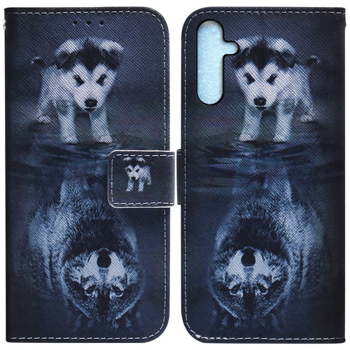 Samsung Galaxy A25 5G Coloured Drawing Flip Leather Phone Case - Wolf and Dog