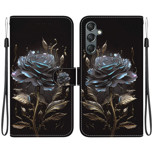 Samsung Galaxy A25 5G Crystal Texture Colored Drawing Leather Phone Case - Black Rose