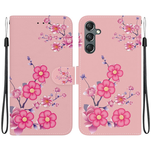 Samsung Galaxy A25 5G Crystal Texture Colored Drawing Leather Phone Case - Cherry Blossoms