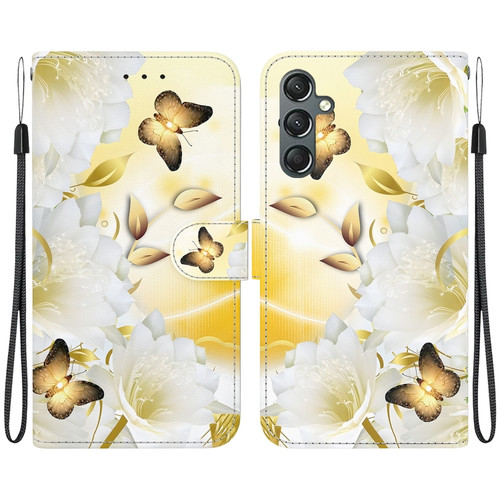 Samsung Galaxy A25 5G Crystal Texture Colored Drawing Leather Phone Case - Gold Butterfly Epiphyllum