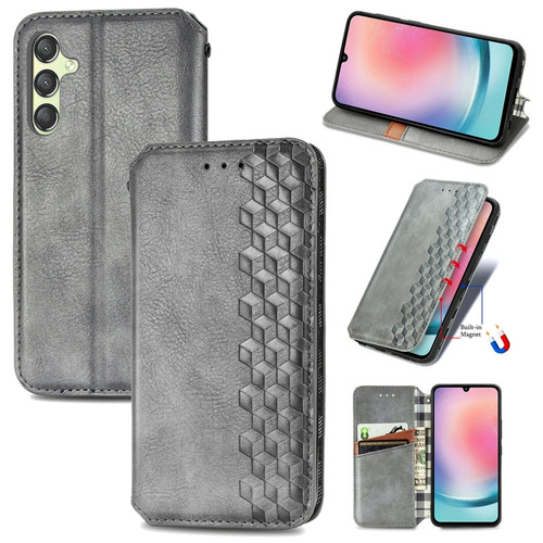Samsung Galaxy A25 5G Cubic Grid Pressed Magnetic Leather Phone Case - Grey