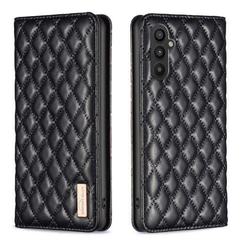 Samsung Galaxy A25 5G Diamond Lattice Magnetic Leather Flip Phone Case - Black