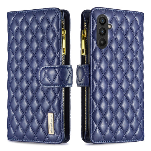 Samsung Galaxy A25 5G Diamond Lattice Zipper Wallet Leather Flip Phone Case - Blue