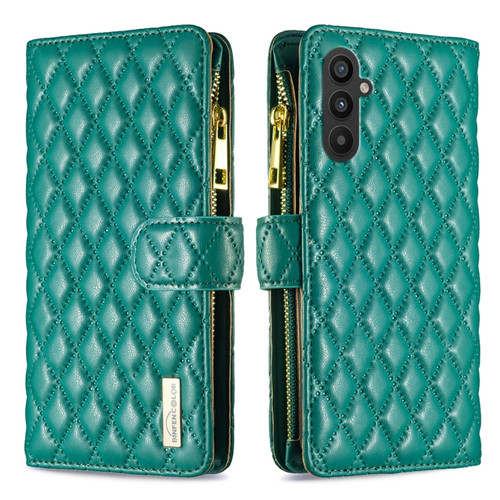 Samsung Galaxy A25 5G Diamond Lattice Zipper Wallet Leather Flip Phone Case - Green