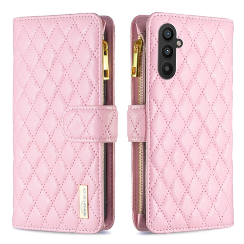 Samsung Galaxy A25 5G Diamond Lattice Zipper Wallet Leather Flip Phone Case - Pink