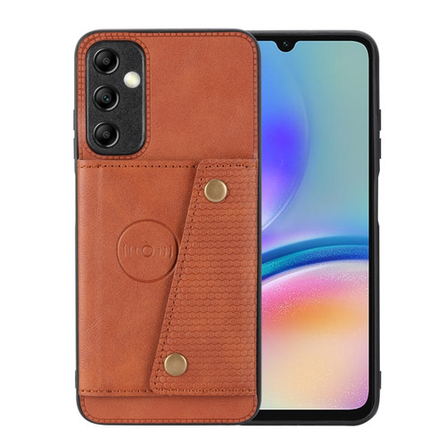 Samsung Galaxy A25 5G Double Buckle Card Slots Magnetic Phone Case - Brown