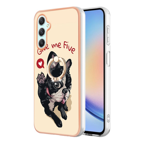 Samsung Galaxy A25 5G Electroplating Dual-side IMD Phone Case with Ring Holder - Lucky Dog