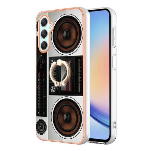 Samsung Galaxy A25 5G Electroplating Dual-side IMD Phone Case with Ring Holder - Retro Radio
