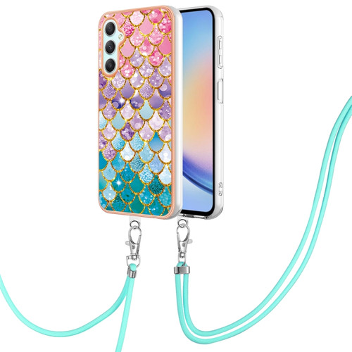 Samsung Galaxy A25 5G Electroplating IMD TPU Phone Case with Lanyard - Colorful Scales