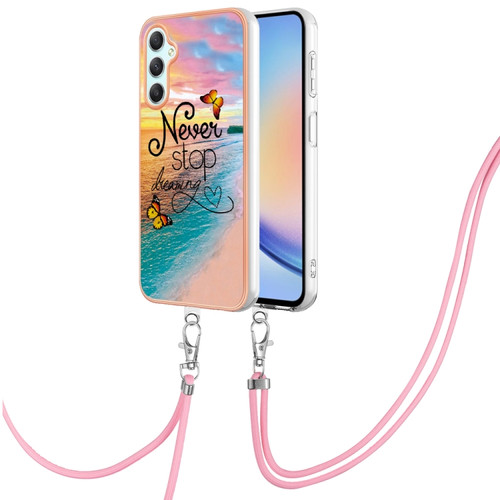 Samsung Galaxy A25 5G Electroplating IMD TPU Phone Case with Lanyard - Dream Butterfly