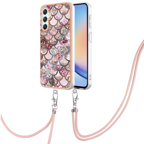 Samsung Galaxy A25 5G Electroplating IMD TPU Phone Case with Lanyard - Pink Scales