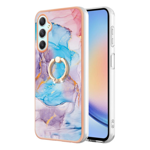 Samsung Galaxy A25 5G Electroplating IMD TPU Phone Case with Ring - Blue Marble
