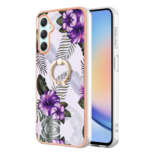 Samsung Galaxy A25 5G Electroplating IMD TPU Phone Case with Ring - Purple Flower