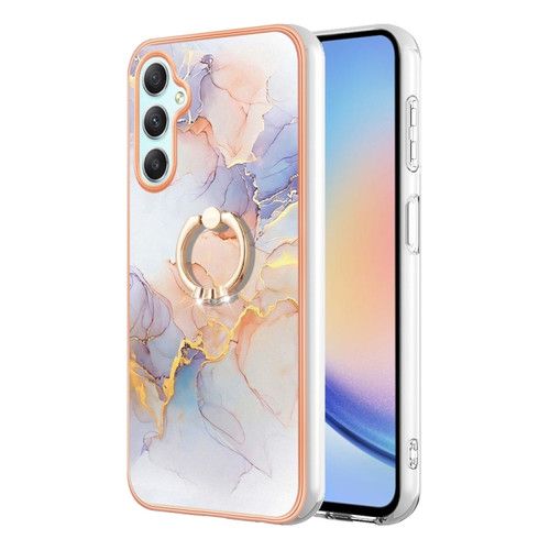 Samsung Galaxy A25 5G Electroplating IMD TPU Phone Case with Ring - White Marble