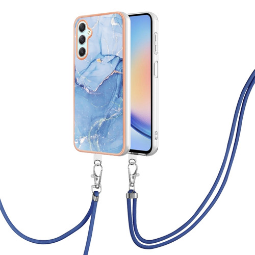 Samsung Galaxy A25 5G Electroplating Marble Dual-side IMD Phone Case with Lanyard - Blue 018