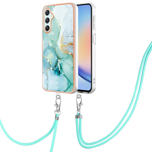 Samsung Galaxy A25 5G Electroplating Marble Dual-side IMD Phone Case with Lanyard - Green 003