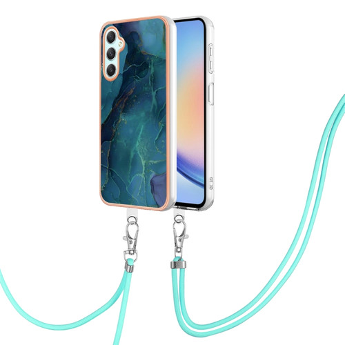 Samsung Galaxy A25 5G Electroplating Marble Dual-side IMD Phone Case with Lanyard - Green 017