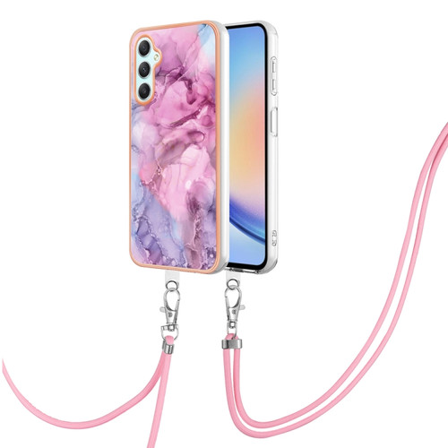 Samsung Galaxy A25 5G Electroplating Marble Dual-side IMD Phone Case with Lanyard - Pink 013