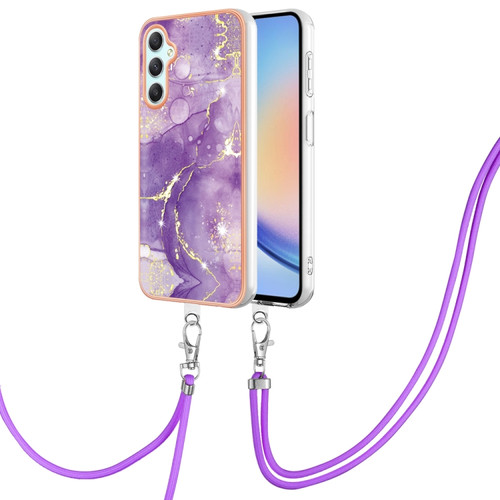 Samsung Galaxy A25 5G Electroplating Marble Dual-side IMD Phone Case with Lanyard - Purple 002