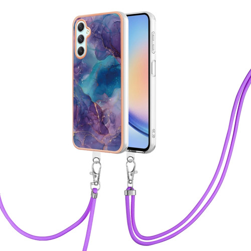 Samsung Galaxy A25 5G Electroplating Marble Dual-side IMD Phone Case with Lanyard - Purple 016