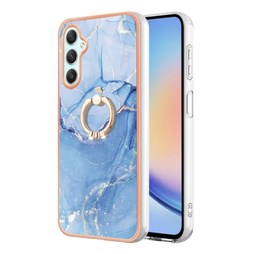 Samsung Galaxy A25 5G Electroplating Marble Dual-side IMD Phone Case with Ring - Blue 018