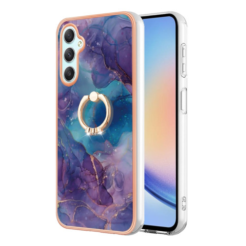 Samsung Galaxy A25 5G Electroplating Marble Dual-side IMD Phone Case with Ring - Purple 016