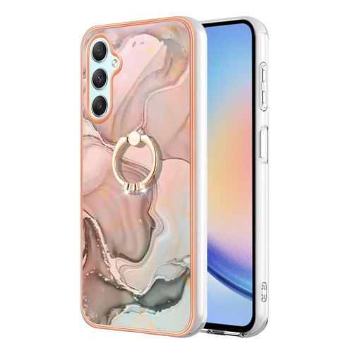 Samsung Galaxy A25 5G Electroplating Marble Dual-side IMD Phone Case with Ring - Rose Gold 015