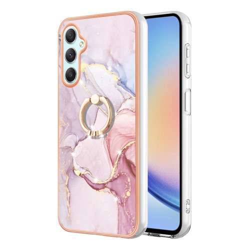 Samsung Galaxy A25 5G Electroplating Marble IMD TPU Phone Case with Ring Holder - Rose Gold 005