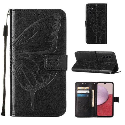 Samsung Galaxy A25 5G Embossed Butterfly Leather Phone Case - Black