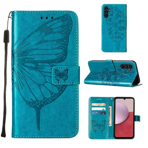 Samsung Galaxy A25 5G Embossed Butterfly Leather Phone Case - Blue