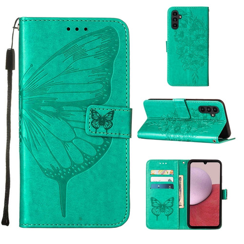 Samsung Galaxy A25 5G Embossed Butterfly Leather Phone Case - Green