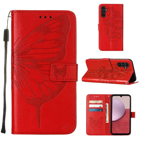 Samsung Galaxy A25 5G Embossed Butterfly Leather Phone Case - Red