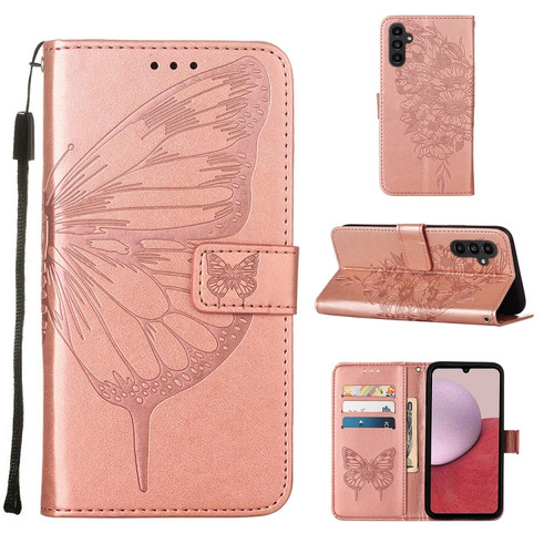 Samsung Galaxy A25 5G Embossed Butterfly Leather Phone Case - Rose Gold