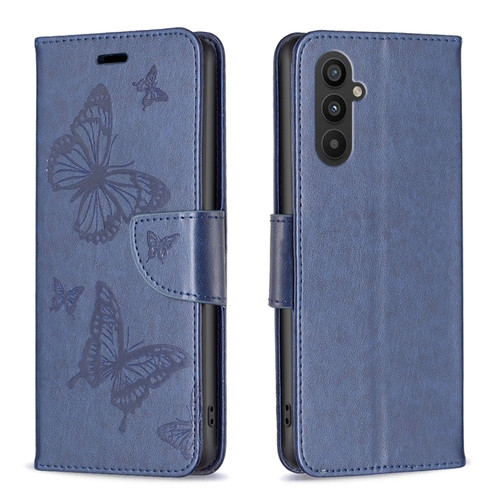 Samsung Galaxy A25 5G Embossing Two Butterflies Pattern Leather Phone Case - Blue