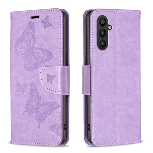 Samsung Galaxy A25 5G Embossing Two Butterflies Pattern Leather Phone Case - Purple