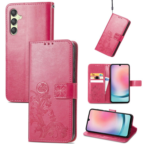 Samsung Galaxy A25 5G Four-leaf Clasp Embossed Buckle Leather Phone Case - Magenta