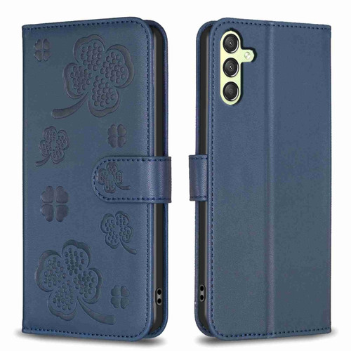 Samsung Galaxy A25 5G Four-leaf Embossed Leather Phone Case - Blue