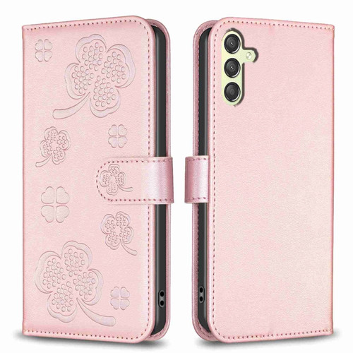 Samsung Galaxy A25 5G Four-leaf Embossed Leather Phone Case - Pink