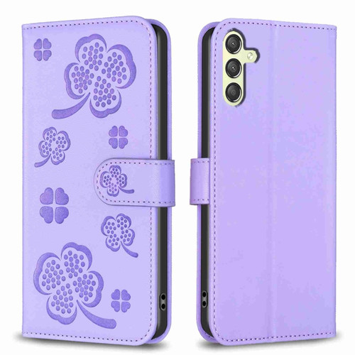 Samsung Galaxy A25 5G Four-leaf Embossed Leather Phone Case - Purple