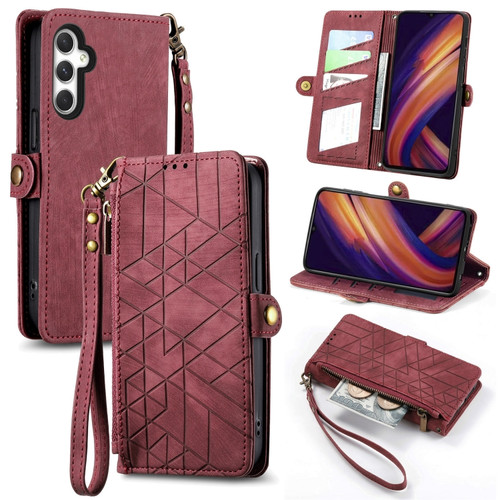 Samsung Galaxy A25 5G Geometric Zipper Wallet Side Buckle Leather Phone Case - Red