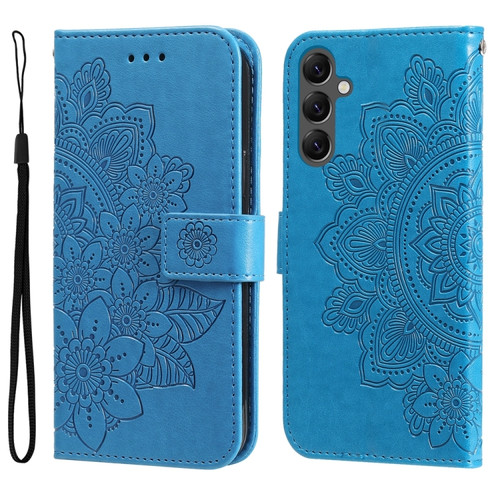 Samsung Galaxy A25 5G Global 7-petal Flowers Embossing Leather Phone Case - Blue