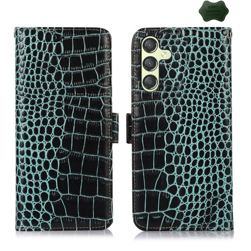 Samsung Galaxy A25 5G Global Crocodile Top Layer Cowhide Leather Phone Case - Green