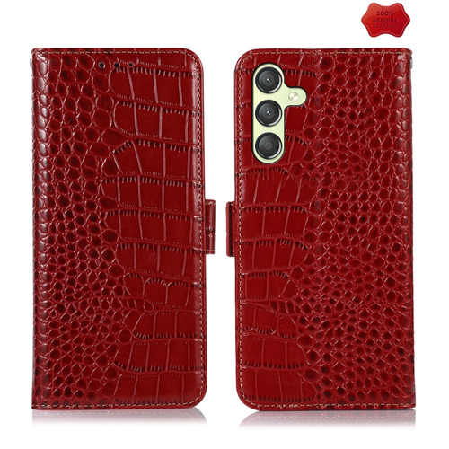 Samsung Galaxy A25 5G Global Crocodile Top Layer Cowhide Leather Phone Case - Red