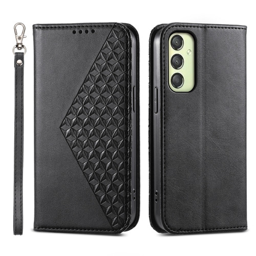 Samsung Galaxy A25 5G Global Cubic Grid Calf Texture Magnetic Leather Phone Case - Black