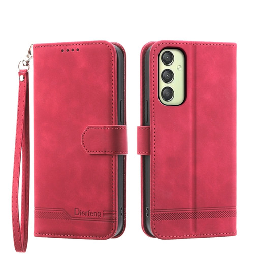 Samsung Galaxy A25 5G Global Dierfeng Dream Line TPU + PU Leather Phone Case - Red