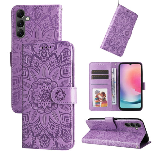 Samsung Galaxy A25 5G Global Embossed Sunflower Leather Phone Case - Purple