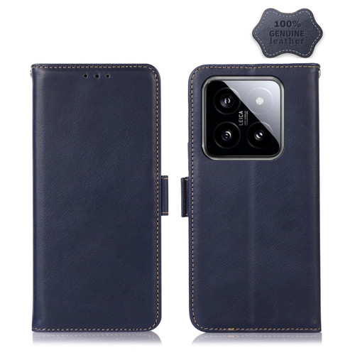 Samsung Galaxy A25 5G Global Magnetic Crazy Horse Texture Genuine Leather RFID Phone Case - Blue