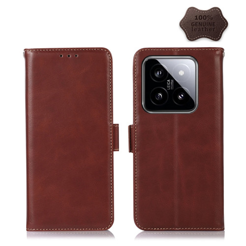 Samsung Galaxy A25 5G Global Magnetic Crazy Horse Texture Genuine Leather RFID Phone Case - Brown