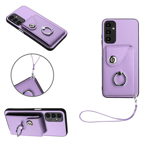 Samsung Galaxy A25 5G Global Organ Card Bag Ring Holder PU Phone Case with Lanyard - Purple